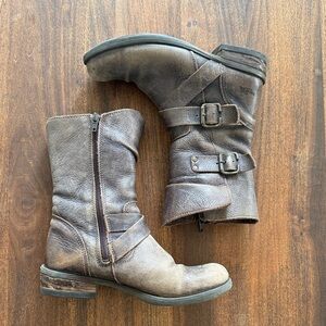 Bos. & Co Kate Brown Leather Buckle Mid Moto Boots